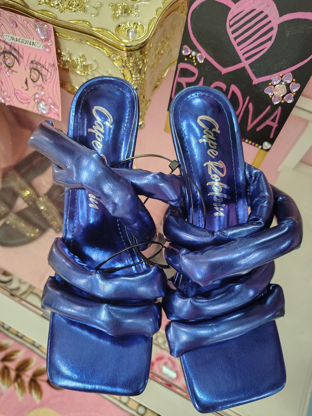 Cape Robbin Metallic Blue 💙 Ruched Slide Heels 👠